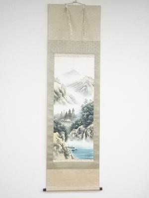 芳月筆　彩色山水　肉筆絹本掛軸